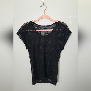Gap Black laced sheer V neck top
